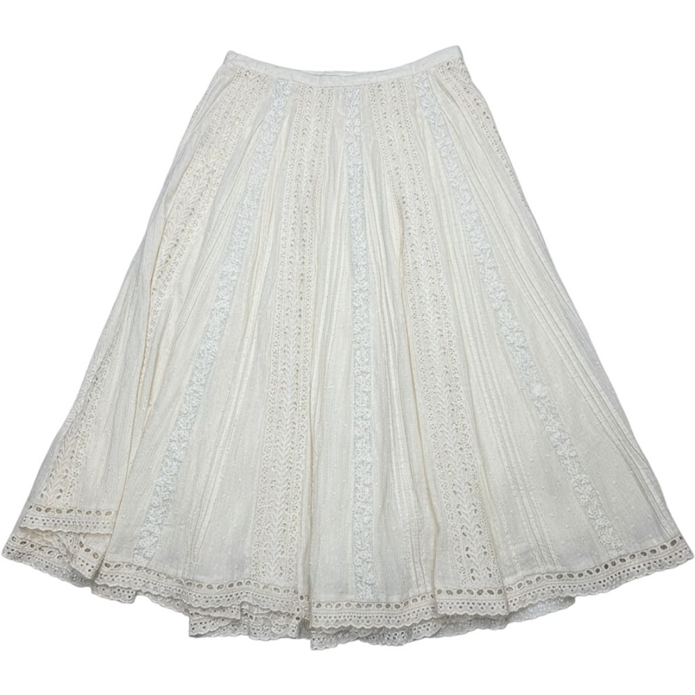 Lauren Ralph Lauren Eyelet Lace Midi Skirt Winter Cream Cotton 14 NWT